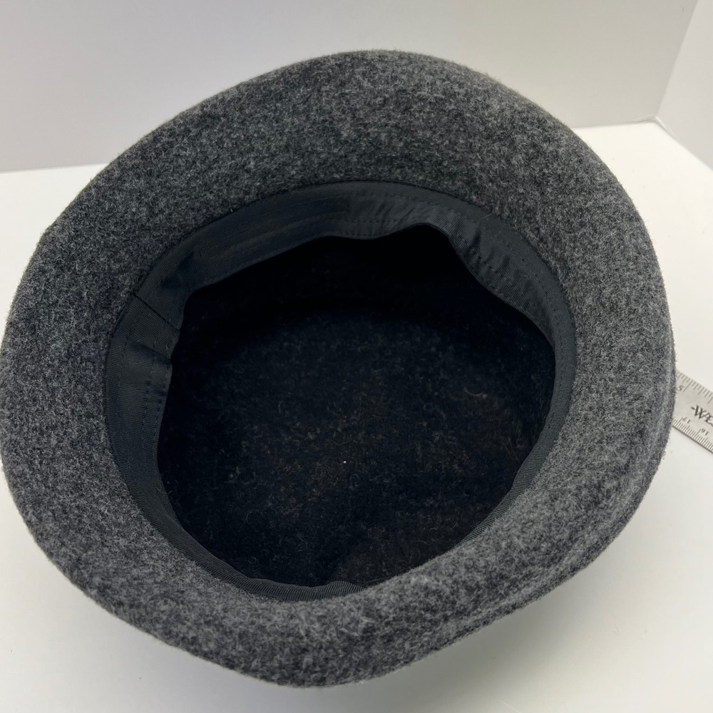 Black Wool Blend Bucket Hat Cloche With Grey Brim And Blue Stitching Adjustable - Picture 6 of 10
